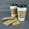 Solid Color Brown Coffee Cup Sleeves Kraft korrugerat pappersvärmeisoleringshylsa Kartonghållare Disponibel täckning Anpassad logotyp