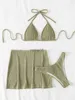 Женские купальные костюмы 3 штуки треугольника Halter Bikinis Swimsuit юбка пляжная юбка сексуальная купальника 2023 купание плавание. Женская летняя пляжная одежда J230704