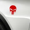 Ny bilklistermärke för Tesla 15x10.1cm Blodig Punisher Skull Reflekterande motorcykeldekal Röd för Halloween påskbildekoration