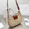 Schulter-Strandtasche, Designer-Strohtasche für Damen, modische gewebte Tragetaschen, hochwertige Reise-Urlaubshandtasche mit goldenem Buchstaben