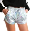 Damshorts Korta damskor glänsande metallisk holografisk Wet Look Casual Solid Elastisk Drstring Festival Rave Booty Summer 230301 Z230704