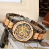 Relojes de pulsera de lujo para hombre, automáticos, mecánicos, de madera, con números romanos, con pantalla, brazalete de madera, reloj creativo para hombre, reloj 0703