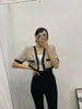 Jaquetas Femininas Coréia do Sul Chique Verão Vintage Curto Camisa Pequena Cor Combinando Decote em V Manga Curta Jaqueta Feminina Blusa