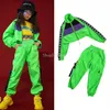 Desgaste de la etapa Traje de baile de jazz para niños Ropa de hip-hop para niñas Conjunto verde fluorescente de calle Rendimiento moderno 230o