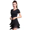 Traje de Palco Feminino Trajes de Dança Latina Preto Vermelho Tassel Roupas para Prática Competição Performance