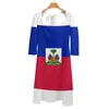 Casual Dresses Haiti Flag Back Lacing Backless Dress Square Neck Evening Party Midi Sexy Banner International State