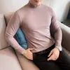 Camisetas masculinas outono alemão veludo nas costas cor sólida meia gola alta manga longa qualidade clássico negócios lazer escritório t-shirt