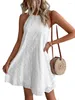 Повседневные платья Женщины сексуальное платье белое лосто -кружевное с коротким рукавом Midi 2023 летние женские варнидос халат