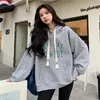 Women's Two Piece Pant Apricot Hooded Sweatshirt Printing Vintage Long Sleeve Korean Fashion Baggy Casual Y2K Autumn Female Grey Pullover Tops 230703