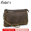 Contact's en cuir véritable mâle pochette voyage hommes pochette sac à main sac à main Design de luxe décontracté Long portefeuille grande capacité