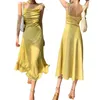 Casual Dresses Summer Light For Womne Boat Neck Tie-up Spaghetti Strap Dress Sleveless Slim Long A-line Maxi