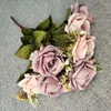 Flores decorativas 11 ramos de seda artificial buquês de rosas para casamento buquê de noiva festa em casa decoração de mesa de jantar