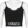 Women's Tanks Y2K Women Lace Crop Top Letter Printed Knitted Corset Tank Tops V Neck Sporty Goth Punk Vest Harajuku Fairy Grunge 2023 Tees
