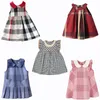 Designer Baby Girls Dresses Clothing Princess Dresses Cotton Sleeve A-Line Dress Children Plaid Skirts Girl Skirt Summer