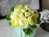Dekorativa blommor sidenpion bukett 10 huvuden te rosor Bröllop konstgjorda pioner för brudtärnor Flower Girl