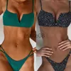 Women's Swimwear Biquini Low waist Beach Wear Set 2023 Halter Swimwear Swimming Suit for Women V type Top Split Swimsuit Thong Bikinis J230704