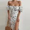 Robes décontractées Tube Top Floral Imprimé Split Robe Longue Sans Manches Dos Ouvert Sexy Côté Tenues Pour Robe De Bal Club