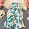 Damesbroek Boho Strand Wijde pijpen Dames Retro Hoog getailleerde bedrukte strik Vetersluiting Vrouwelijke Dames Casual Zomer Carpris Drop