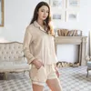 Damen-Nachtwäsche, hochwertiger Satin-Pyjama mit Shorts, zweiteiliges Set für Damen, Brautseide, Übergröße