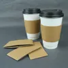 Solid Color Brown Coffee Cup Sleeves Kraft korrugerat pappersvärmeisoleringshylsa Kartonghållare Disponibel täckning Anpassad logotyp