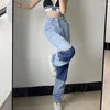 Pantaloni da donna Perni strappati patchwork allentati 2023 Streetwear Jeans dritti con drappeggio abbinato Y2K Gamba larga a vita alta