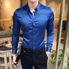 Męskie koszule na co dzień Dekolt Haft Koszule męskie Z długim rękawem Casual Slim Fit Men Dress Solid Color Formalna biznesowa odzież społeczna Bluzka Z230705