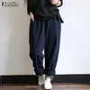 ZANZEA 5XL Autumn Striped Pants Women Casual Baggy Pant Turnip Long Pantalon Palazzo Lady Elastic Waist Harem Pants Plus Size T200186y