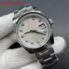 Varumärke AAA+ 8215 Movement Steel Case White Pearl Dial Fluted Bezel