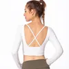 Active Shirts Women Yoga Sweatshirts Long Sleeve Cross Padded Bra T-shirts Fitness Gym Running Training Workout Sports Jerseys