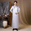 Vestuário étnico Chegada Masculino Cheongsam Estilo Chinês Traje O Noivo Vestido Jaqueta Vestido Longo Casamento Tradicional Homens