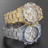 Wristwatches Chronograph 18K Plated Gold for Men Full Diamond Mens es Rap Hip Hop Iced Out Quartz Wrist Man Reloj Hombre xfcs 0703