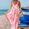 Robes décontractées Robe d'été ample pour femmes Mode O-Neck Fit Large Hem Dress Tie-dye Print Sleeveless Women Maxi