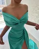 Fashion Turquoise Green Robes de bal des robes de soirée épaule plissages Slit Fream Red Carpet Long Special Ocn Party Robe