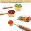 Herramientas de medición Tazas de medición Cucharas Juego de mango de madera con medidas métricas de EE. UU. Inoxidable para cocinar Hornear R230704