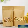 Stand Up Gift Alimentos Secos Frutas Chá Embalagens Bolsas Zip Lock Papel Kraft Saco Janela Varejo Zipper Auto Selante Sacos 50 pçs/lote