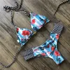 Dames Badmode Print Badmode String Mini Badpak 2021 Braziliaanse Bikini Nieuwe Laceup Beach wear Sexy Halter Badpak Vrouwen String Micro Bikini J230704