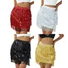 Jupes Femmes Paillettes Fringe Jupe Glitters Taille Élastique Minijupe Mini Jupe pour Dance Rave Party Noir / Argent / Or / Rouge 230703