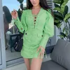 Casual Dresses Sexy Criss Cross Lace Up Bodycon Dress Females V Neck Lantern Long Sleeve High Waist Cut Out Slim Mini For Women 2023