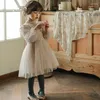 Girl Dresses Children Clothes Spring Autumn 2023 Korean Girls Dress French Lantern Sleeve For Princess Lace Sweet