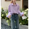 Camicette da donna Primavera 2023 Camicia a tinta unita color viola Lady Vintage Loose Versatile Top Camicetta a maniche lunghe Abiti coreani Donna da ufficio