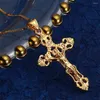 Anhänger Halsketten Trendige 24K Goldfarbe Katholisches Kreuz Jesus Christus Halskette Schmuck