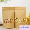 Sacos de vedação Stand Up Gift Food Dry Fruit Tea Packaging Malotes 50 Pcs/lot Zip Lock Papel Kraft Window Bag Retail Zipper Self