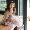 Girl Dresses Children Clothes Spring Autumn 2023 Korean Girls Dress French Lantern Sleeve For Princess Lace Sweet