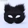 Gato peludo preto máscara de raposa pele falsa animal cosplay traje de aniversário bar adereços festa mascarada fantasia menina páscoa l230704