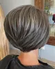 Zout en peper menselijk haar pruiken goedkope lijmloze hd korte pixie cut grijze bob machine pruik geen kant echt natuurlijk zilvergrijs 130% dichtheid heet te koop