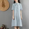 Ropa étnica Algodón Lino Vestido chino tradicional Qipao 2023 Verano Cheongsam Oriental Vintage Color sólido Vestidos 11774