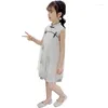 Abbigliamento etnico Estate Retro Ragazze Bella pizzo Qipao senza maniche Abito da festa per bambini Cinese Eseguire costumi Bambini Cheongsam tradizionale