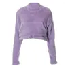 Dam Luvtröjor Dam Vinter Varm Långärmad Fleece Sweatshirts Fritidssport Sherpa Fuzzy Elastisk Fåll Pullover Crop Top med ficka