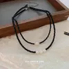 Catene Collana girocollo con perline di cristallo nero per donna Semplice regalo di gioielli per feste con ciondolo di perle naturali fatte a mano