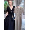 Casual Dresses Midi Length Sexy V Neck Korean Women's Clothes For Woman Dress Vintage Robe Harajuku Y2k Streetwear Basic Elegant Gowns